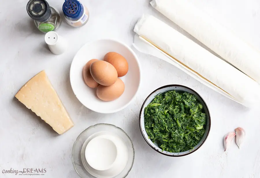 ingredients to make spinach and ricotta pie
