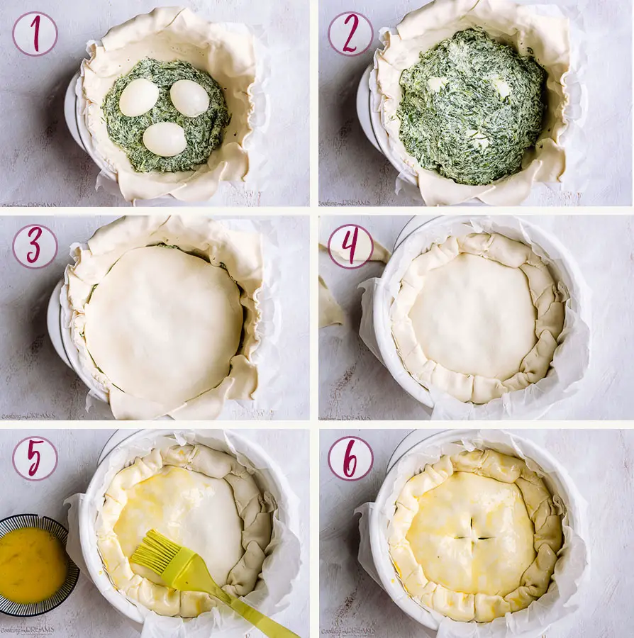 process of how to make spinach and ricotta quiche