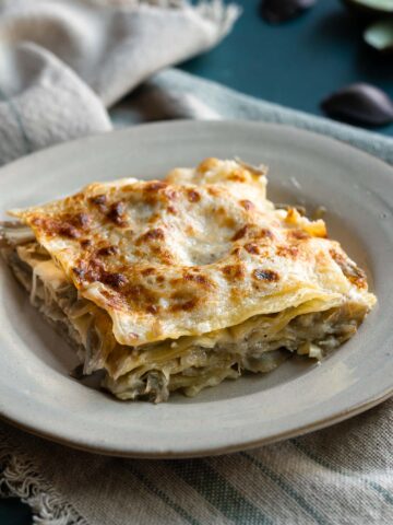portion of artichoke lasagna on a plate