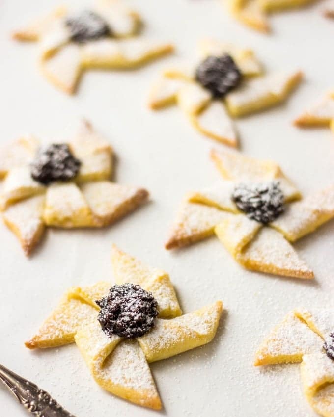 finnish pinwheel cookies dusted with powder sugar