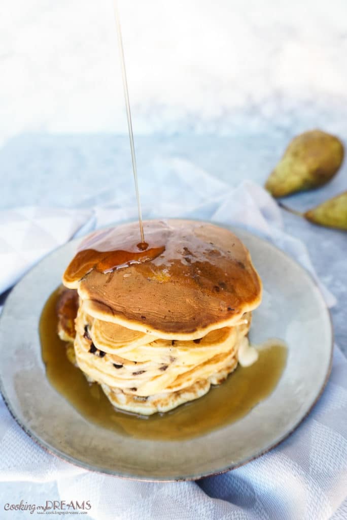 maple syrup on pancakes stack