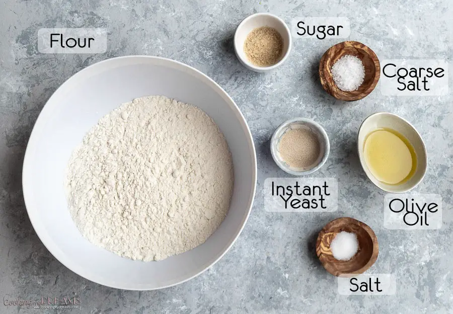 ingredients list to make focaccia bread