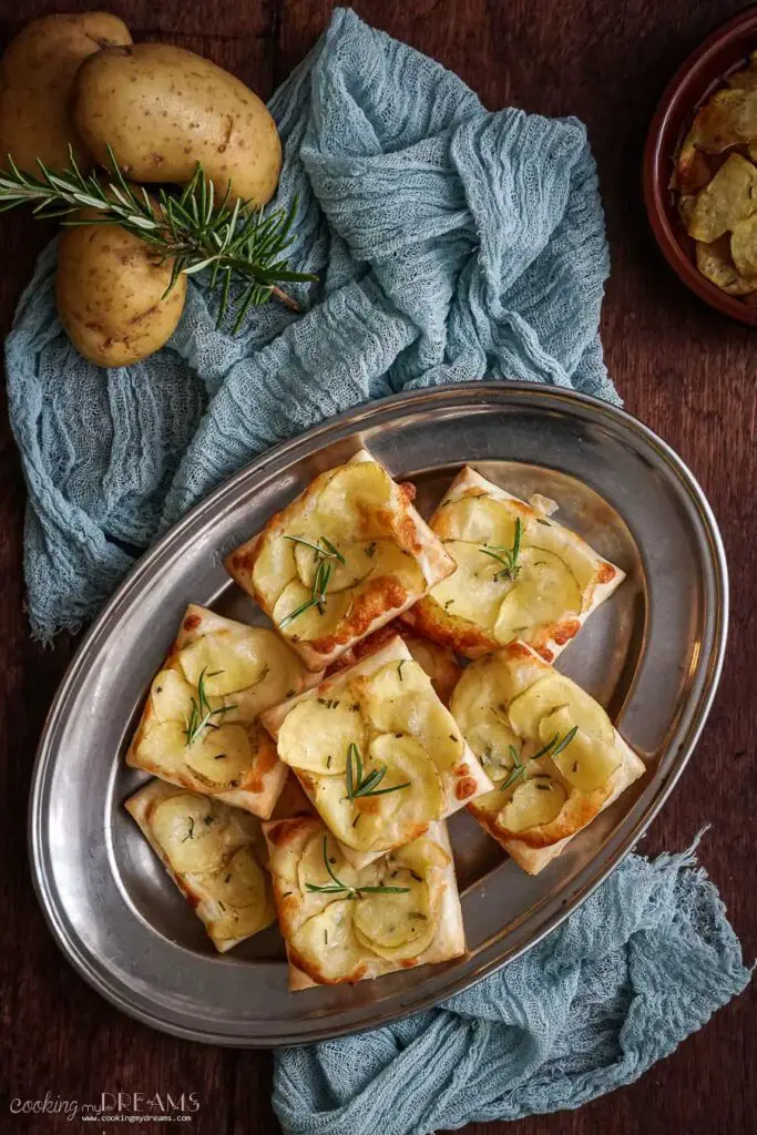 rosemary potato tarts on a serving tray