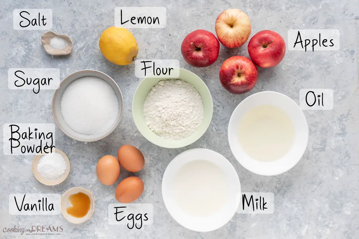 ingredients to make apple cake.