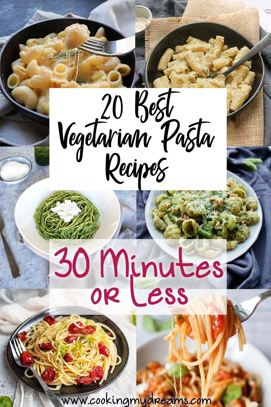 collage of best vegetarian pasta recipes 30 minutes or less