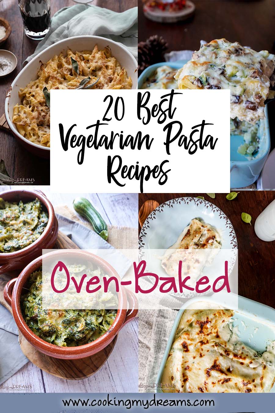 collage of best vegetarian pasta recipes oven-baked