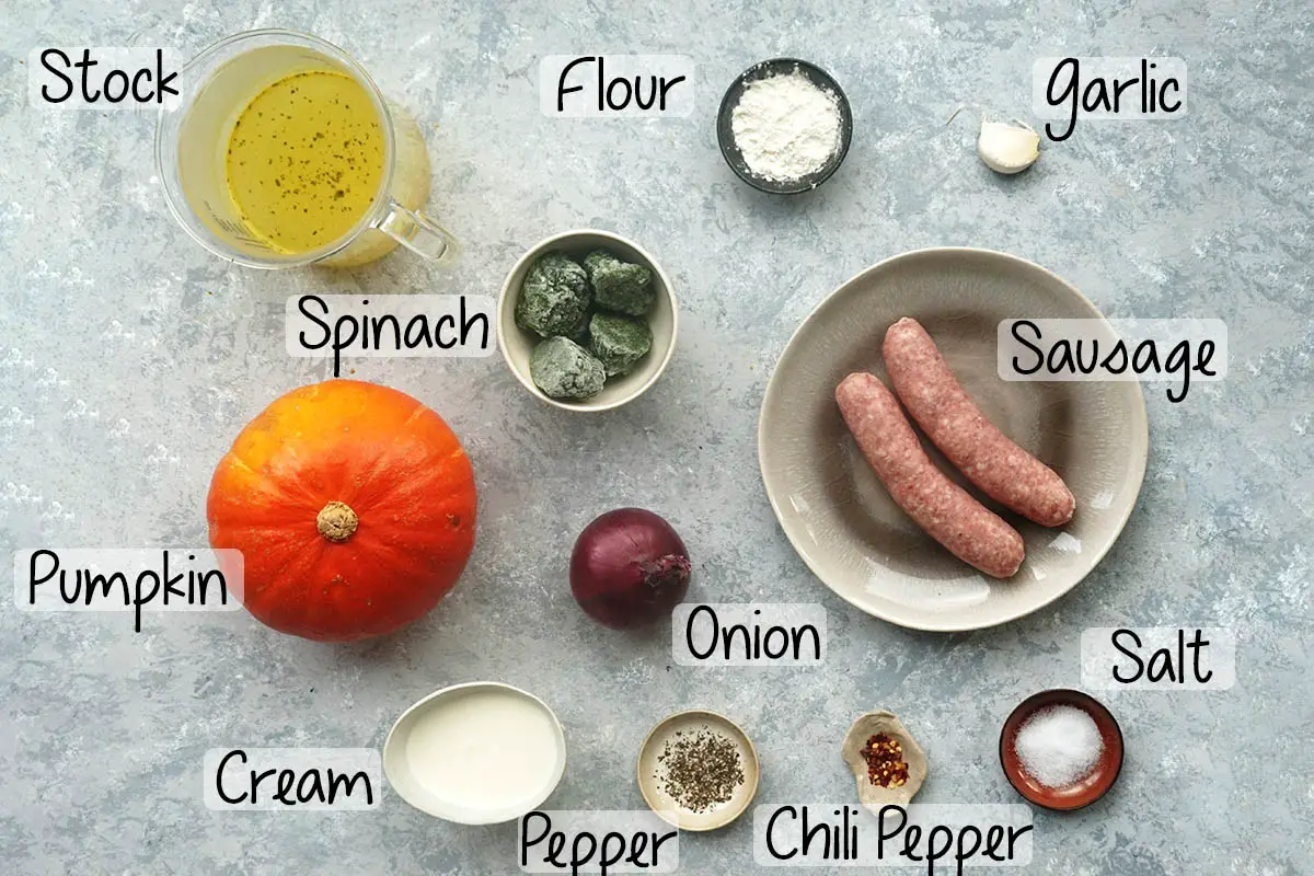 ingredients to make pumpkin sausage soup.