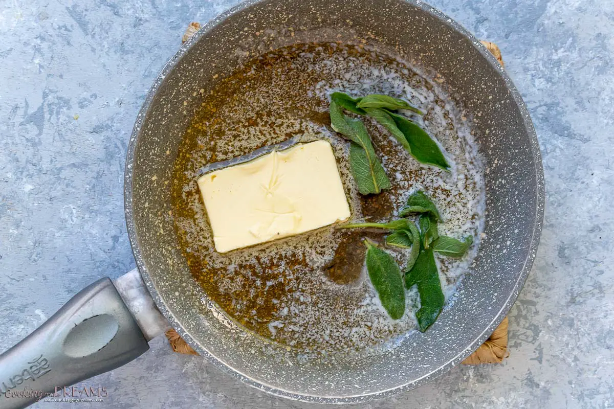 butter and sage melting in a pan