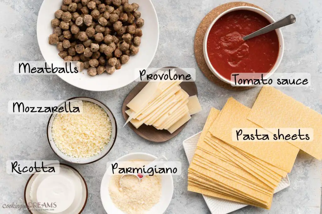 ingredient list to make meatball lasagna