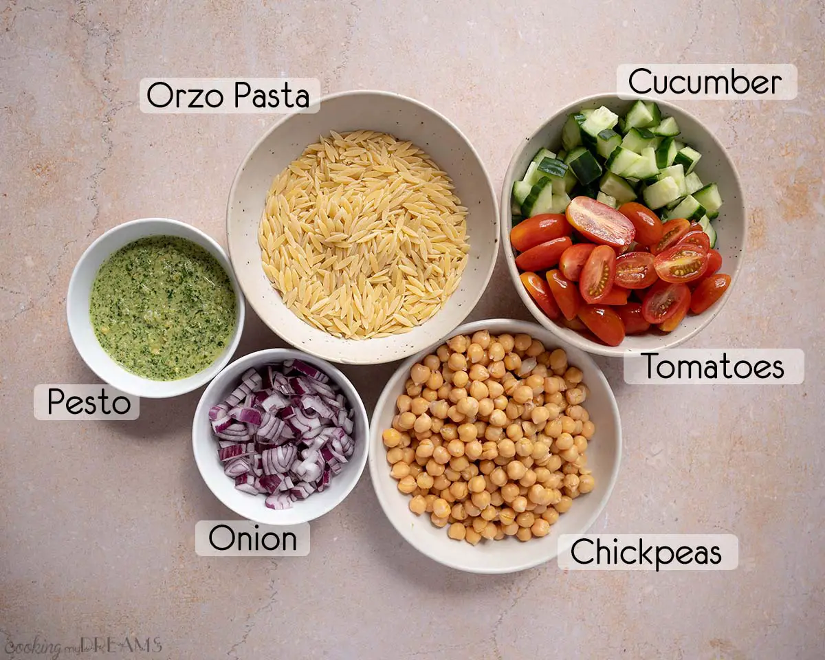 ingredients list to make orzo pasta salad