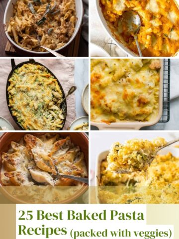 collage of photos of different baked pasta recipes