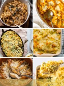 collage of photos of different baked pasta recipes