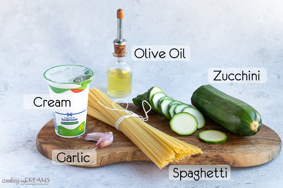 ingredients list to make creamy zucchini pasta