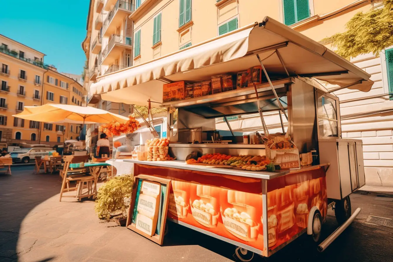 italian street food cart on the street.