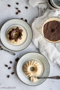 coffee panna cotta seved on plates with spoons