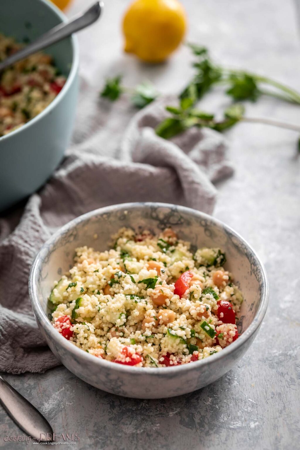 Mediterranean Couscous Salad with Lemon Herb Dressing - Cooking My Dreams