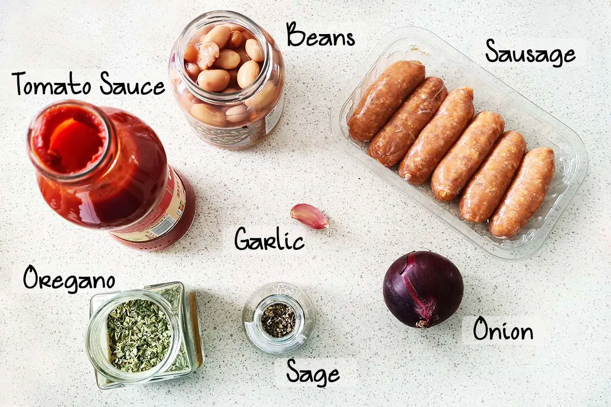 ingredients to make sausage and beans stew