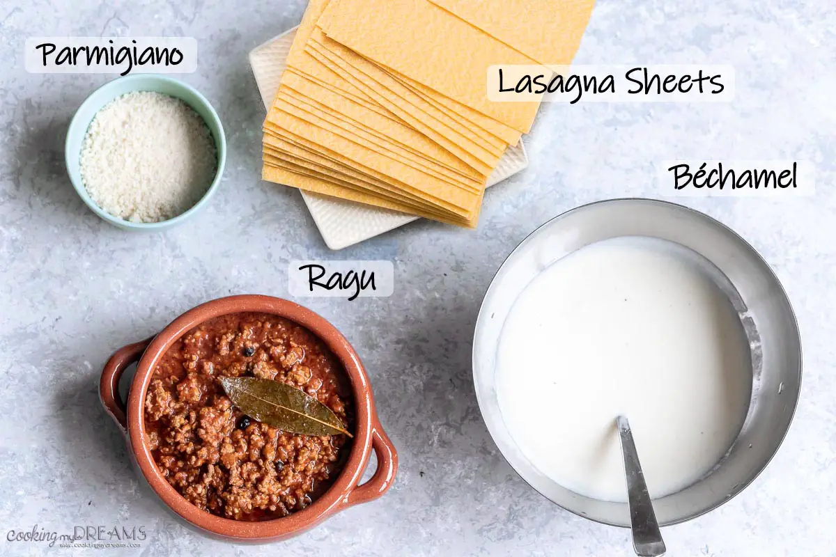 lasagna ingredients on a table.
