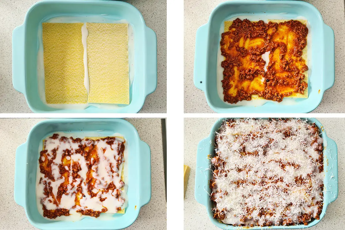 step by step process of assembly of lasagna