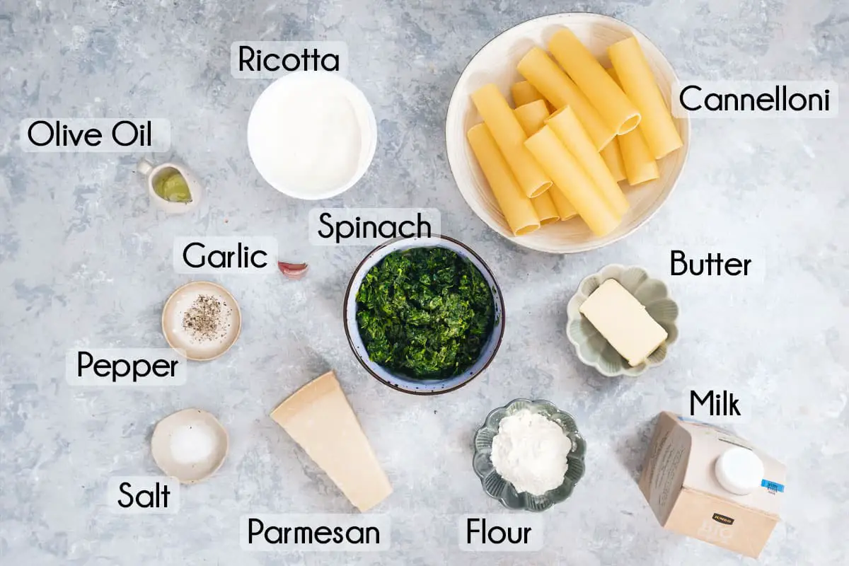 ingredients to make cannelloni pasta bake.