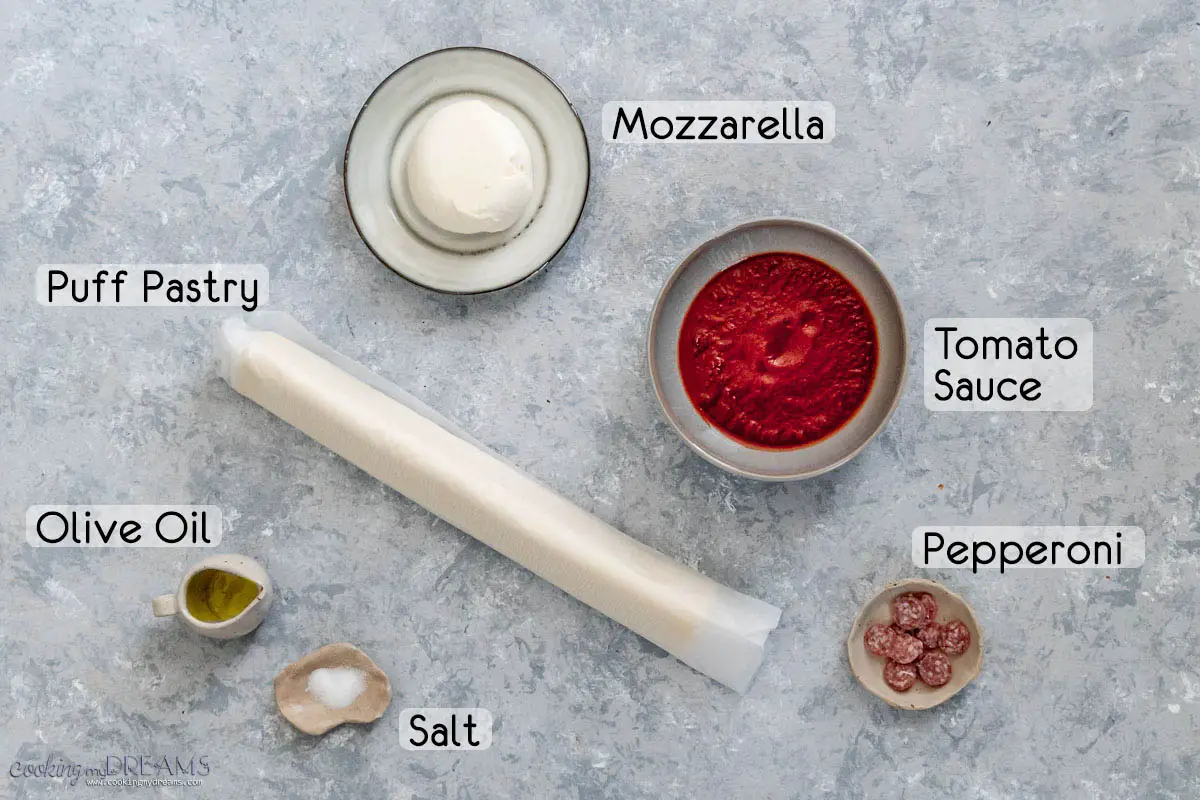 ingredients to make puff pastry mini pizzas