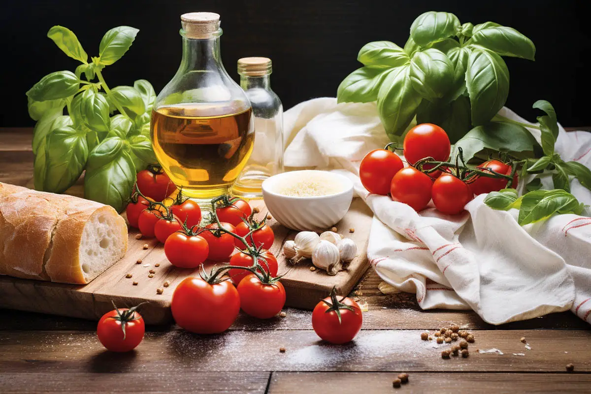 italian fresh ingredients on a wooden table