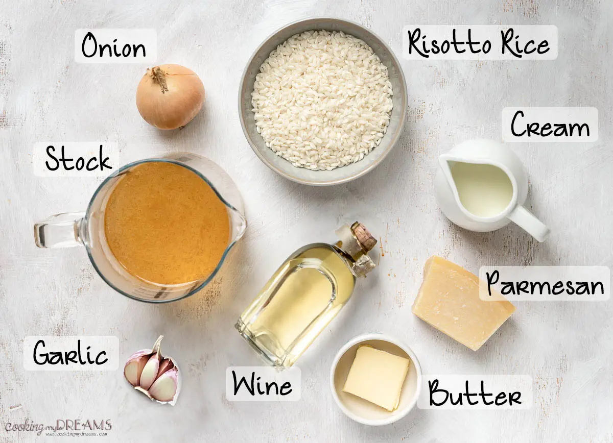 ingredient list to make garlic parmesan risotto.