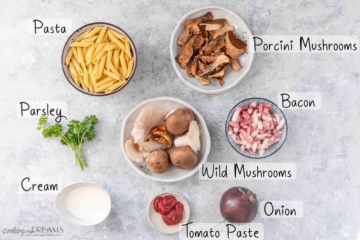ingredients list to make boscaiola pasta.