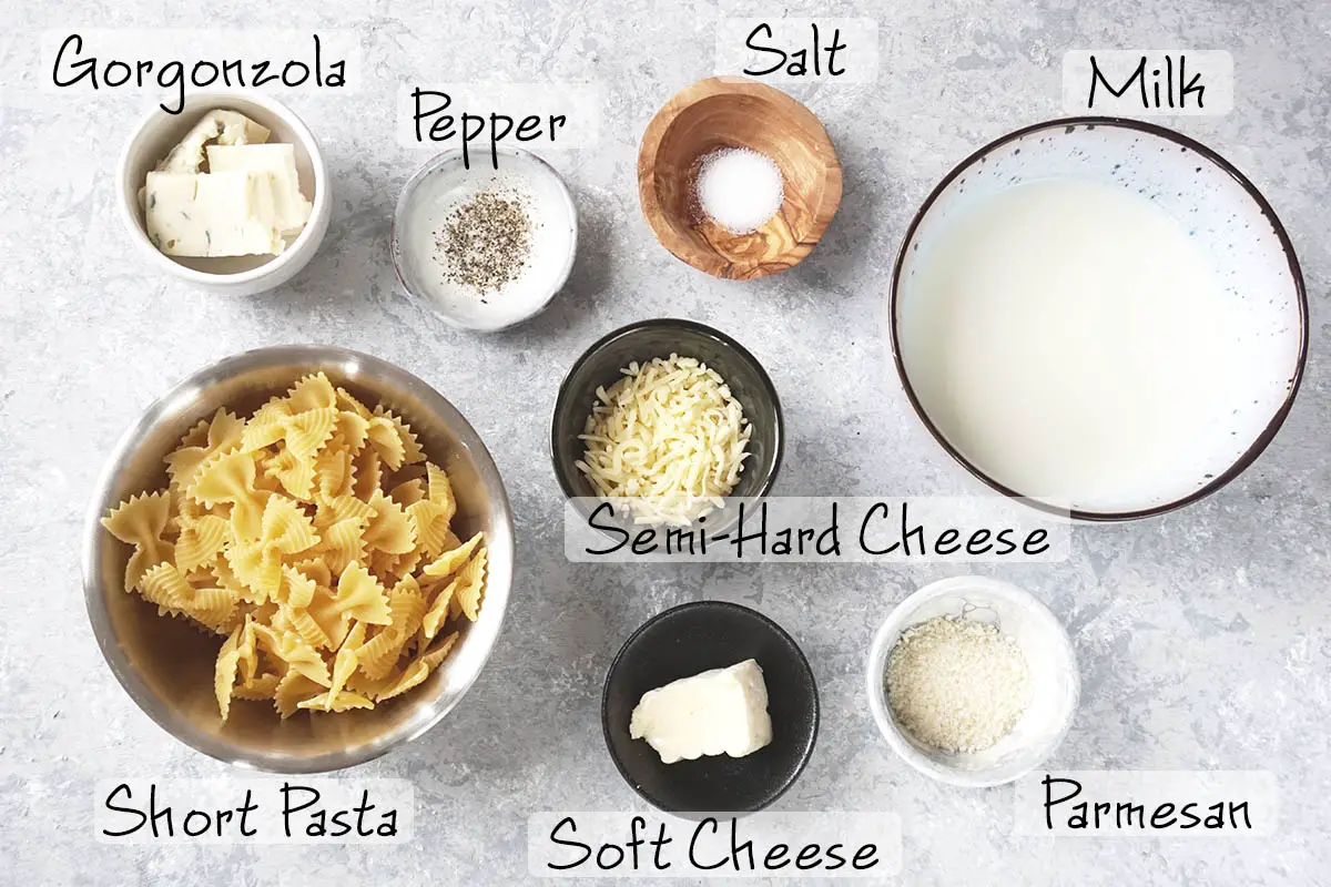 four cheese pasta ingredients.
