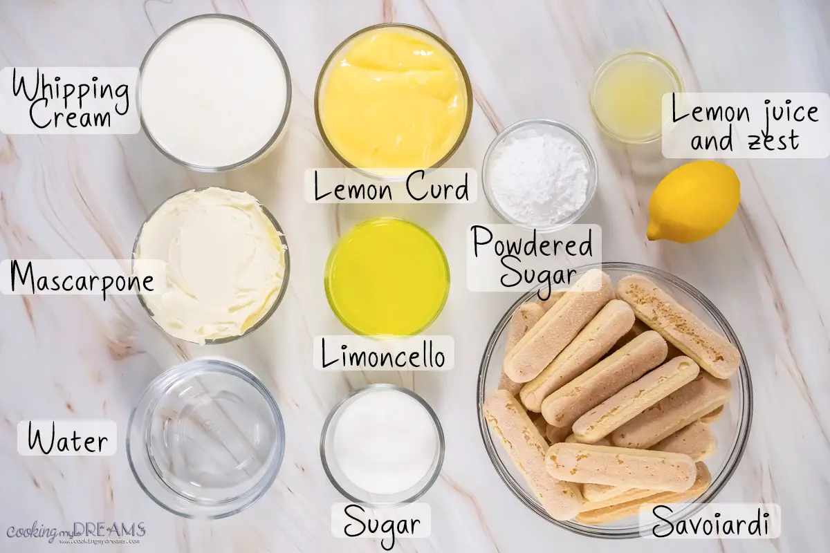 ingredients to make limoncello tiramisu.