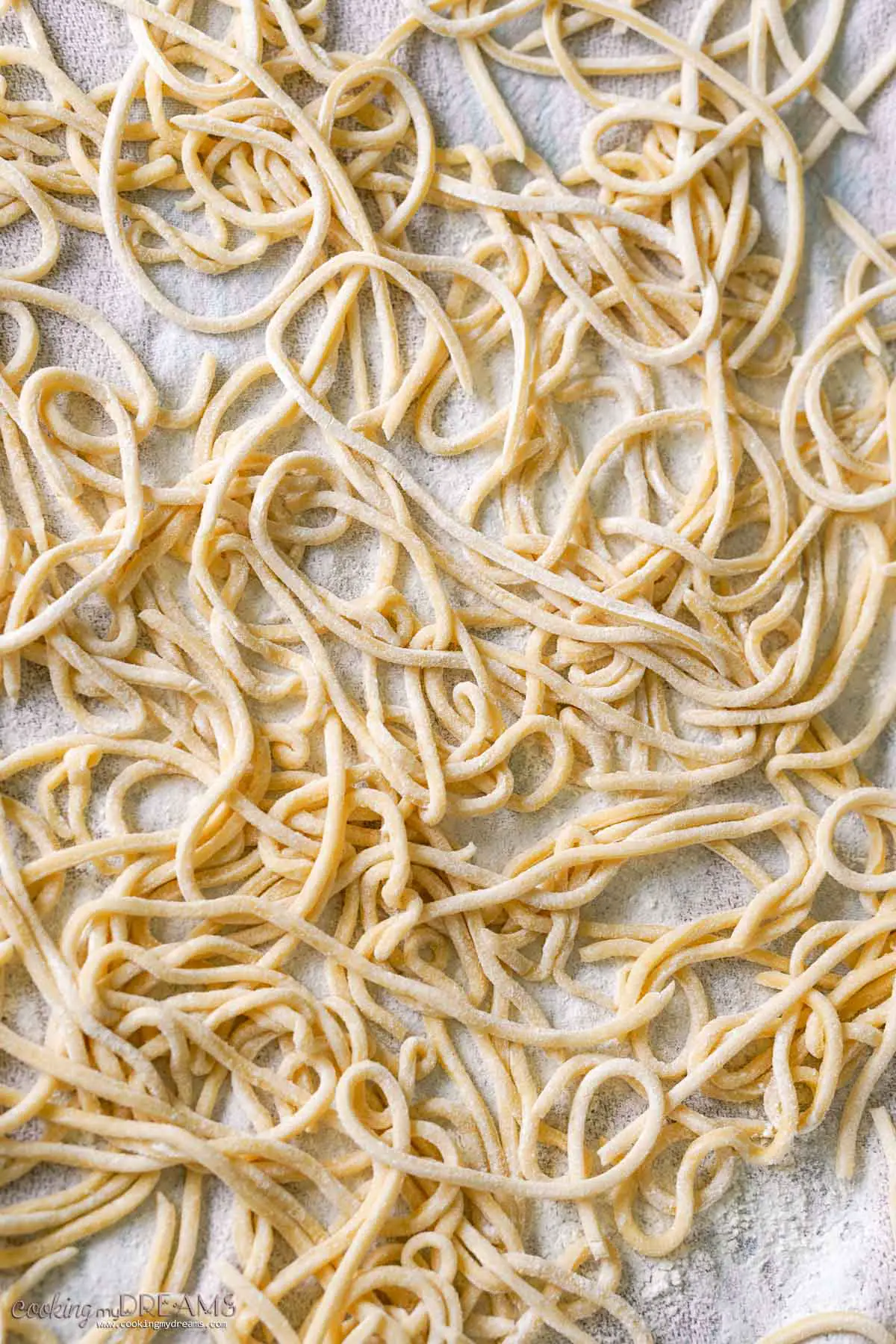 homemade tonnarelli pasta on a towel