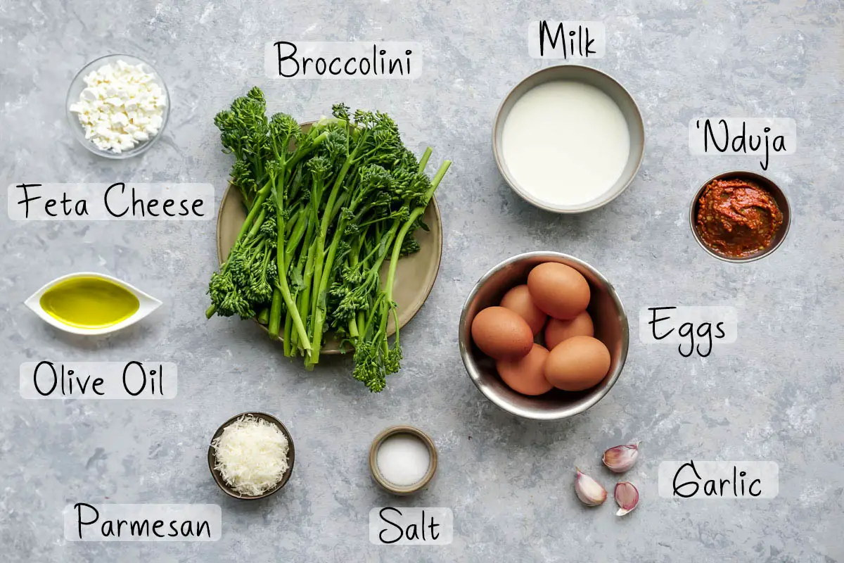 ingredients to make broccolini frittata.