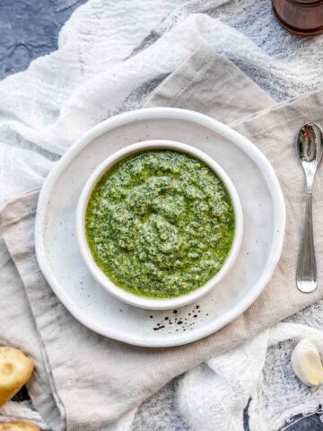 italian salsa verde in a bowl.