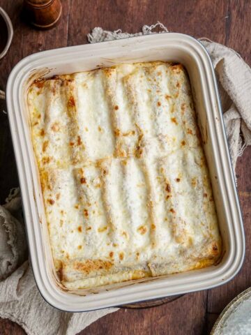 baking dish with baked cannelloni.