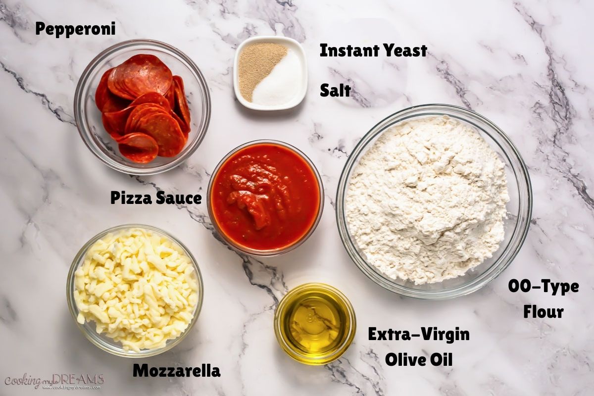 list of ingredients to make heart pizza.