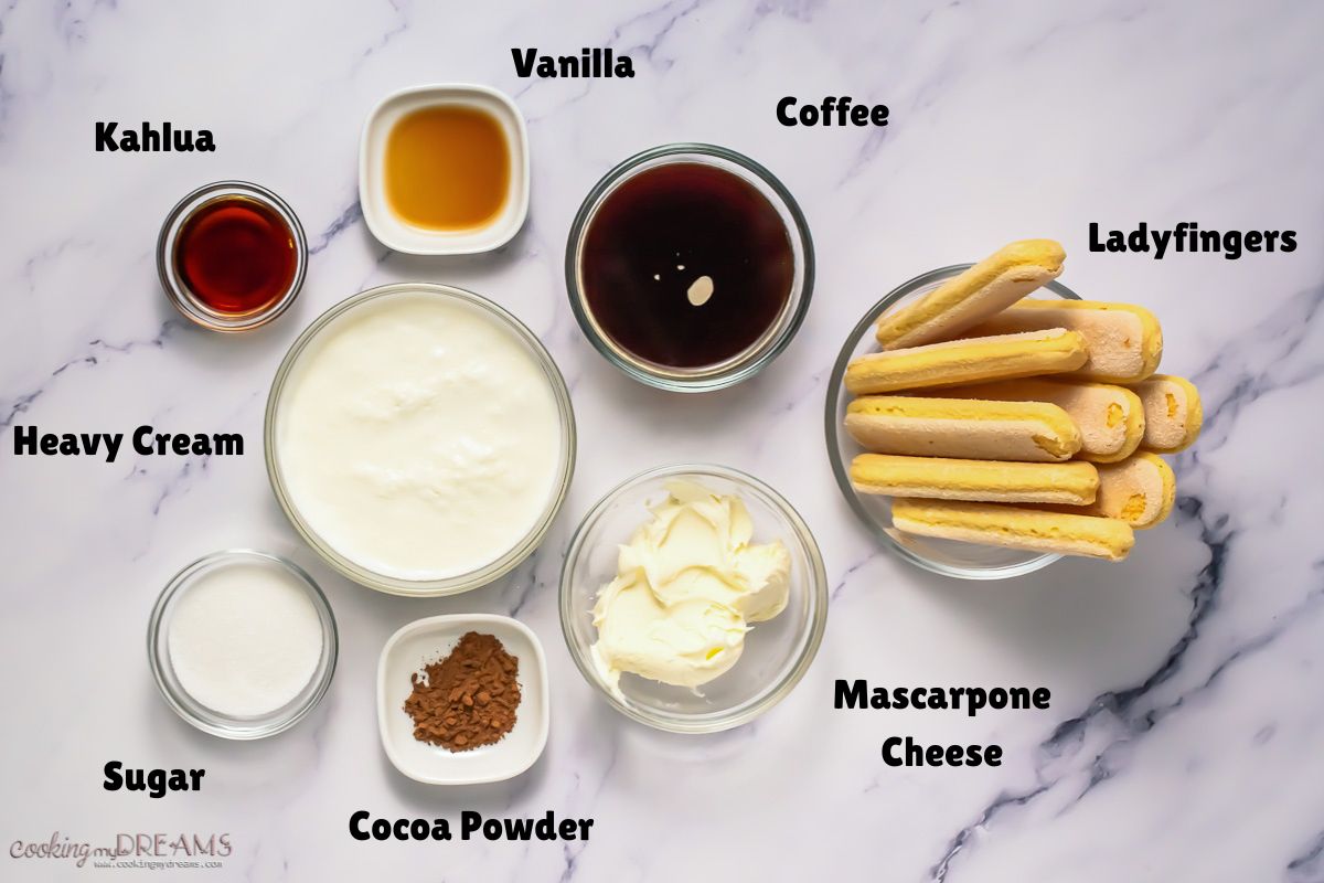 ingredients to make small batch tiramisu for two people.