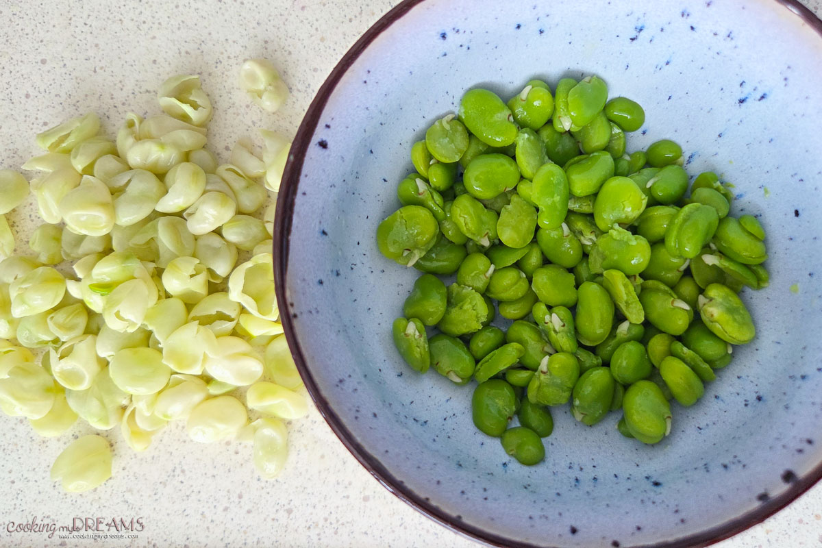 fava beans with their peel removed in a bowl.