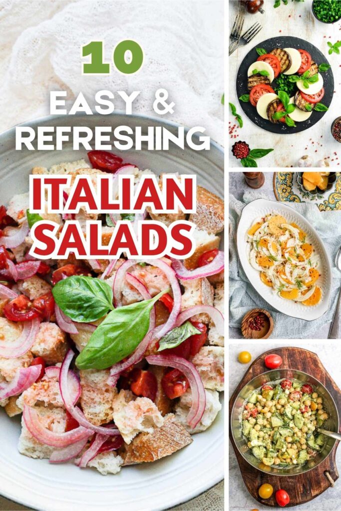 collage of italian salads recipes.