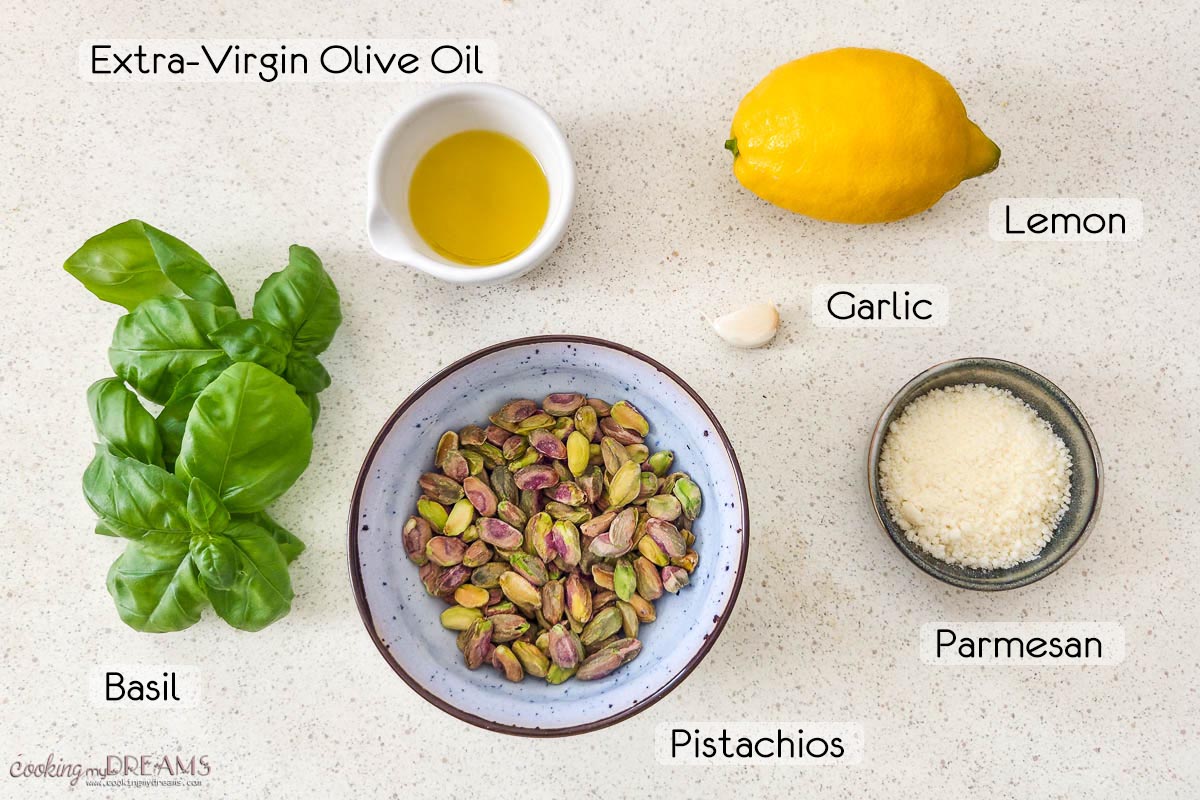 ingredients to make pistachio pesto.