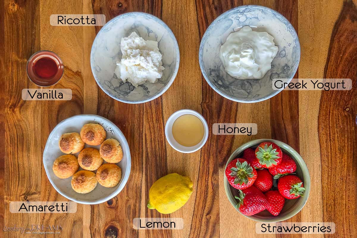 ingredients to make strawberry ricotta parfaits.