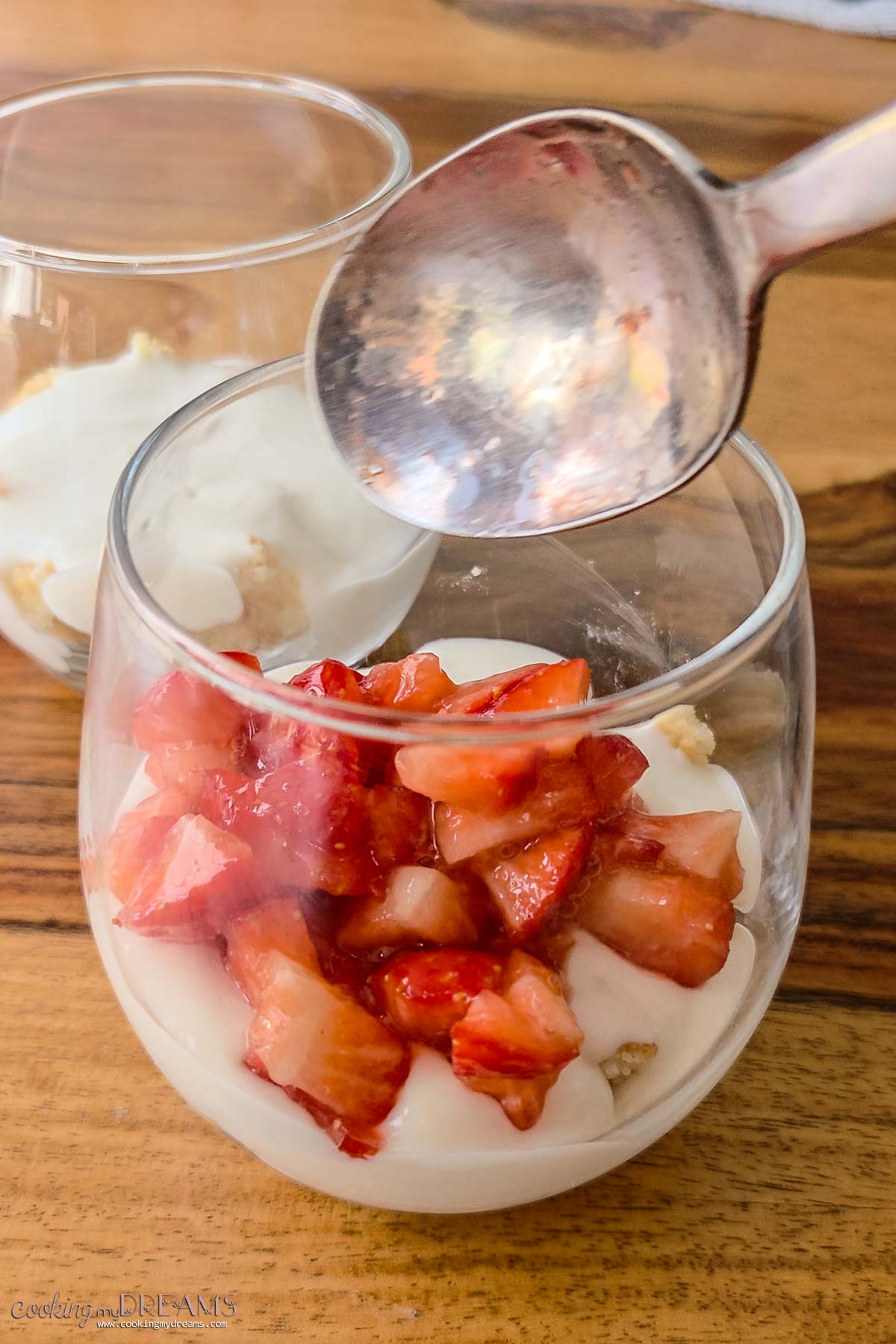 strawberries spooned over the whipped ricotta.