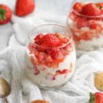 ricotta and strawberry dessert in a glass.