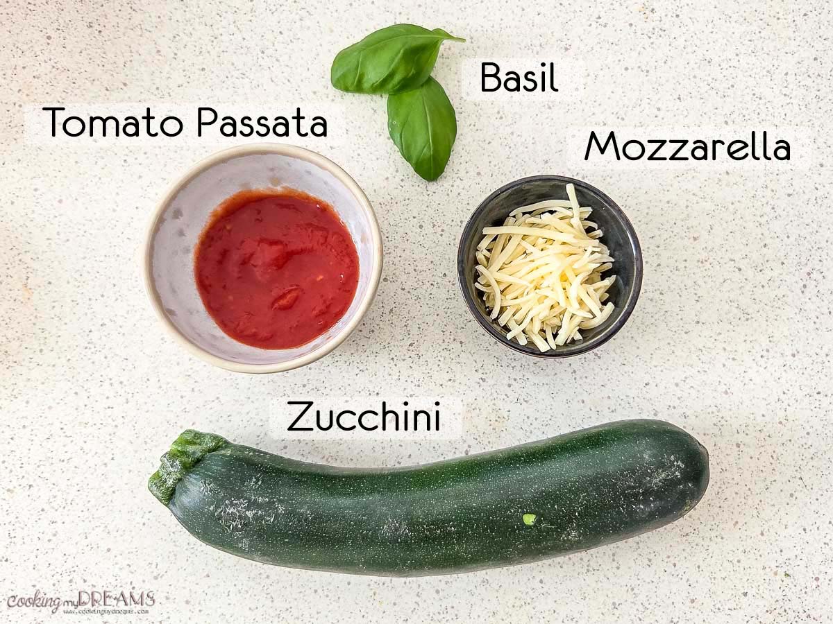ingredients to make zucchini pizza bites.